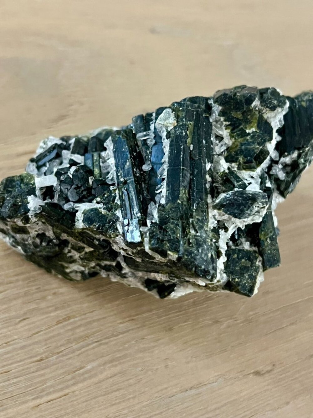 Natural Green Tourmaline and Quartz Crystal Cluster